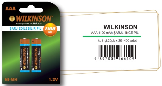 WILKINSON AAA 1100mah Şarjlı Kalem Pil - AAA 1100mah ŞARJLI