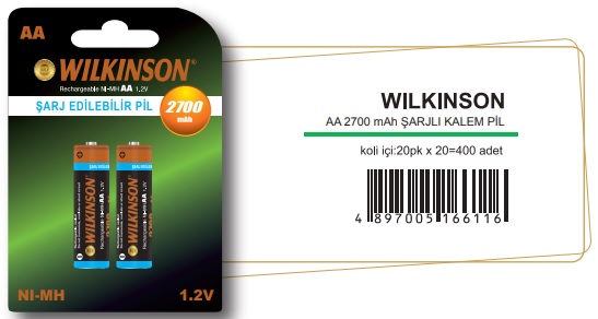 WILKINSON AA 2700mah Şarjlı Kalem Pil - AA 2700mah ŞARJLI