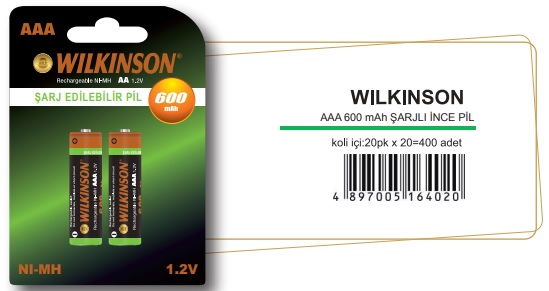 WILKINSON AAA 600mah Şarjlı İnce Pil - AAA 600mah ŞARJLI