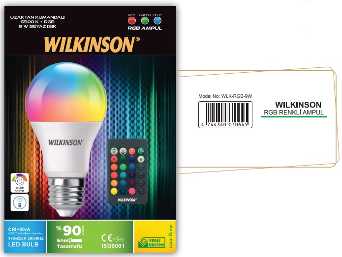 WILKINSON 9W RGB Kumandalı Led  Ampul - WLK-RGB-9W