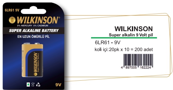 WILKINSON Süper Alkalin 9 Volt Pil - 6LR61 - 9V